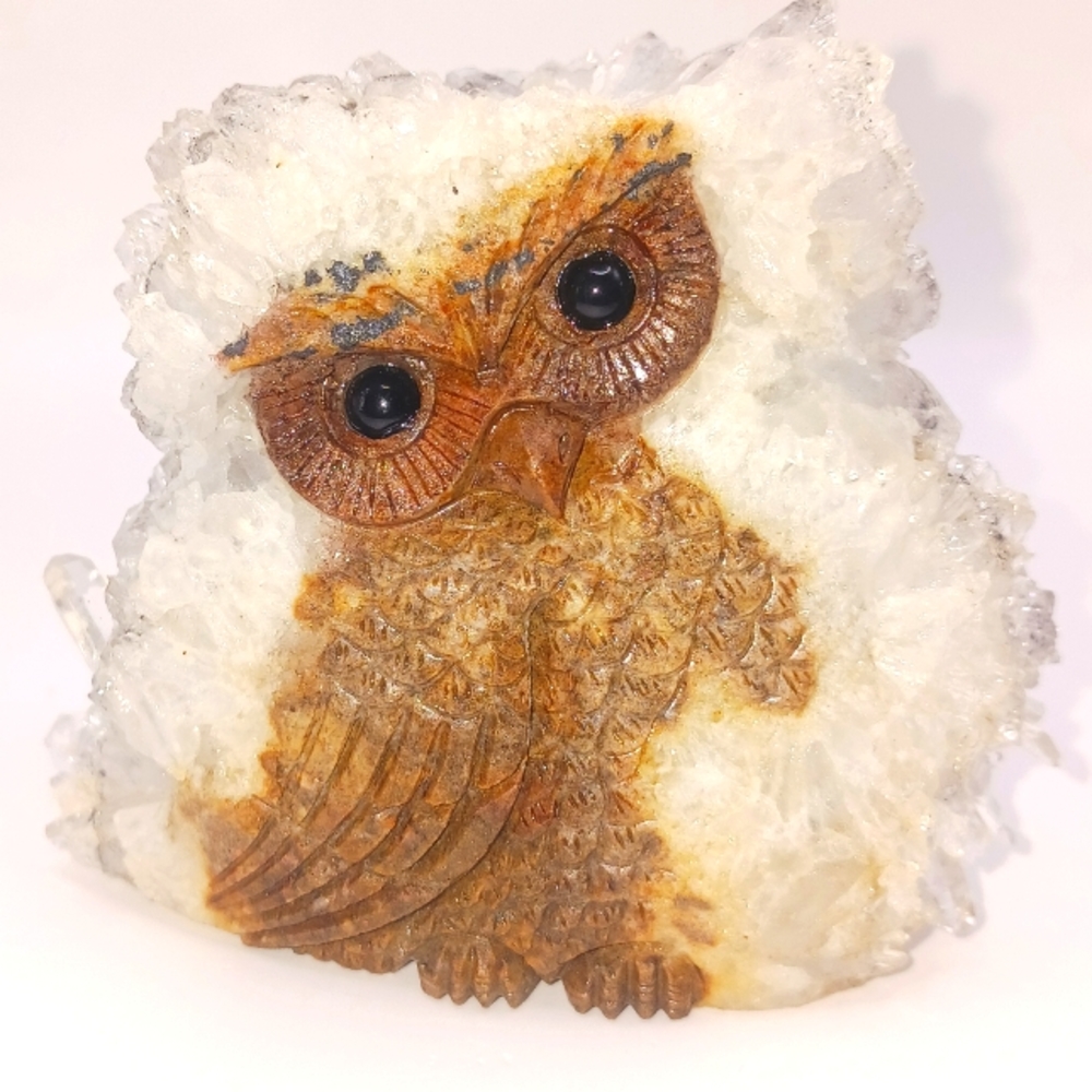 Quartz crystal hand carved owl